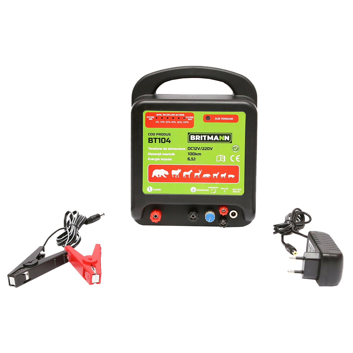 DC impulse generator 12/220V, 6.5 Joules 100km for electric fence BRITMANN